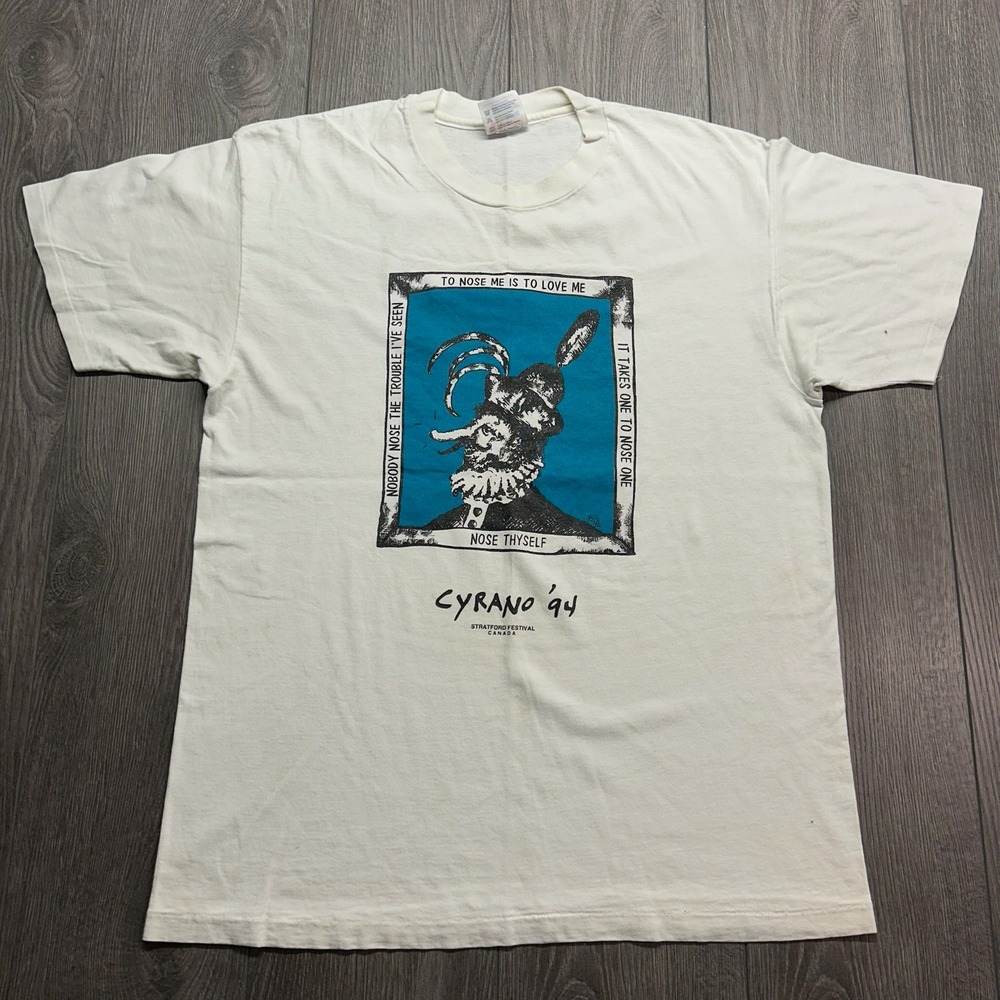 Vintage 1994 Stratford Festival Cyrano T-Shirt Hanes Heavyweight Men Large White